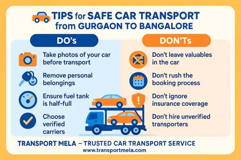 Car Transport Gurgaon to Bangalore 7 transport mela saftey car transport dos and donts